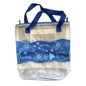 Hawaiian Sun Hibiscus Turtle Plumeria Ukulele Clear Plastic Summer Tote Bag